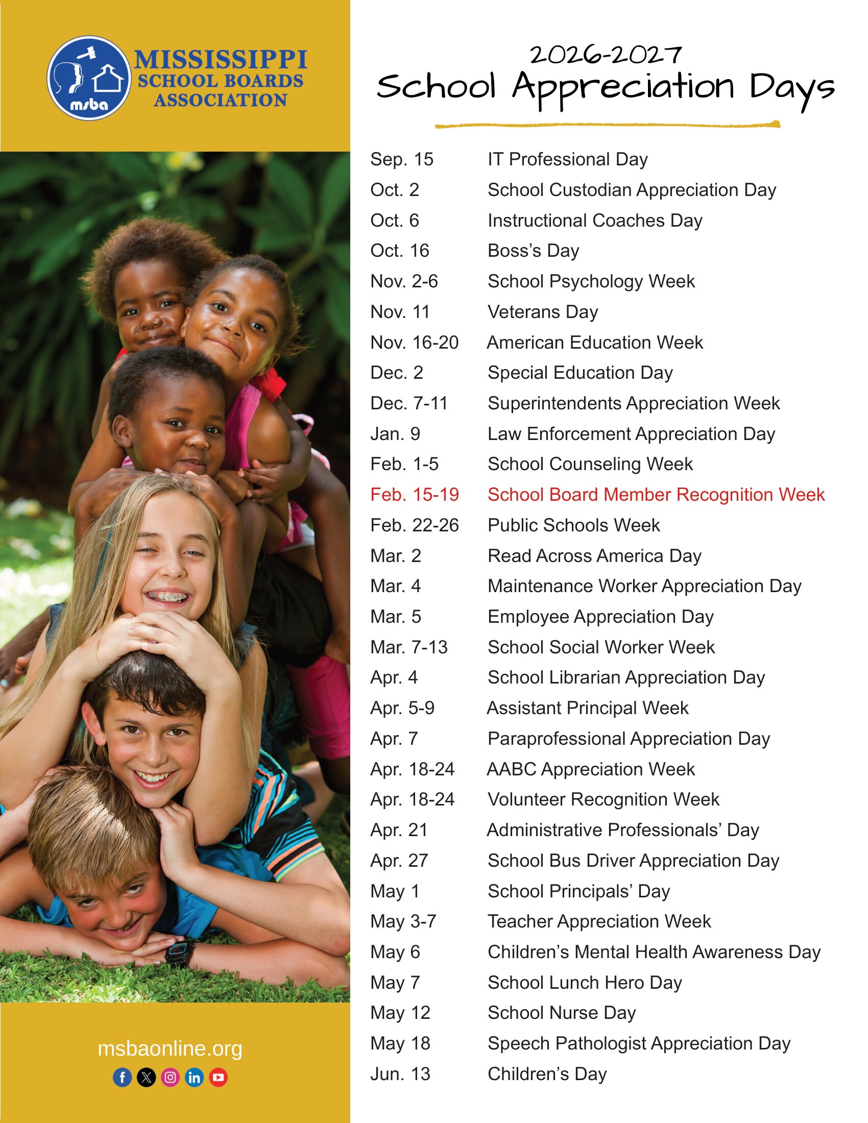 2026-2027 School Appreciation Calendar